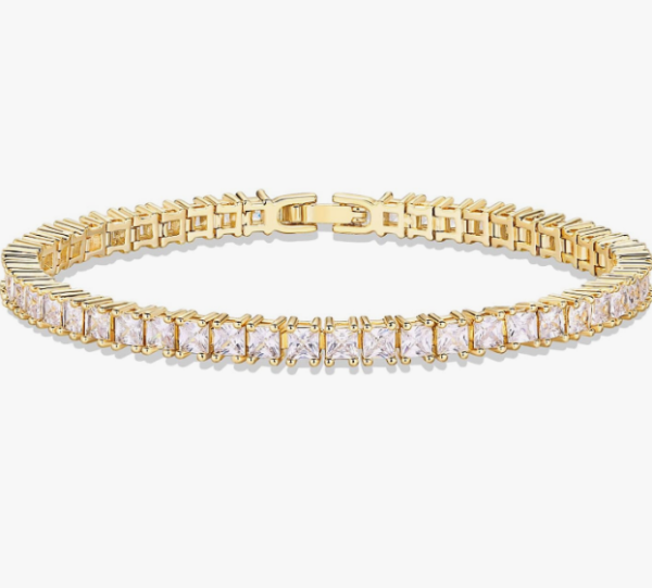 14K Gold Plated Cubic Zirconia Classic Tennis Bracelet | Gold Bracelets for Women | 4mm CZ, Size 6.5-7.5 Inch